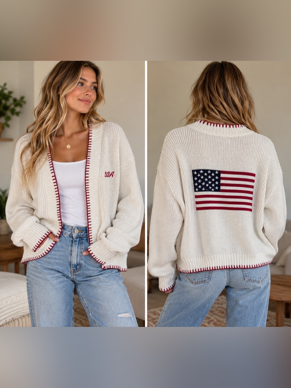 Hollister Easy American Flag Graphic No-Close Cardigan Small